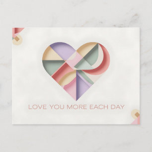 Geometric Heart Design with Pastel Color Blocks Postcard