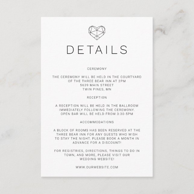 Geometric Heart Wedding Details Invitation Insert (Front)