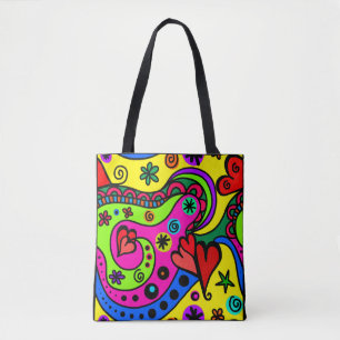 Geometric Hearts flowers Abstract colorful art Tote Bag