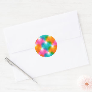 Geometric hearts in psychedelic colours (1) classic round sticker