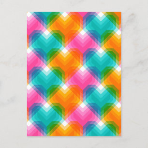 Geometric hearts in psychedelic colours (1) postcard