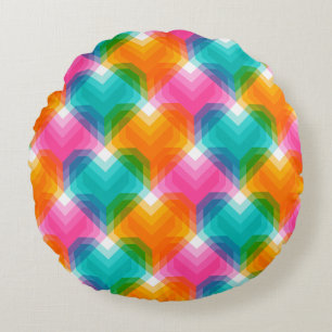 Geometric hearts in psychedelic colours (1) round cushion