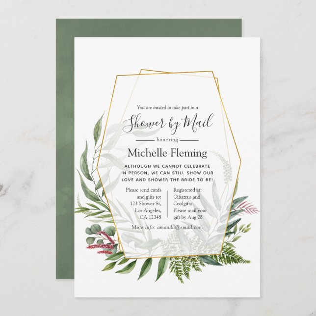 Geometric Herbarium Baby or Bridal Shower by Mail Invitation (Front/Back)