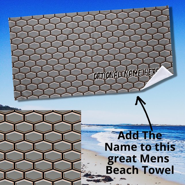 Geometric Hexagon 3D Look Texture Gray Beach Towel (Creator Uploaded)