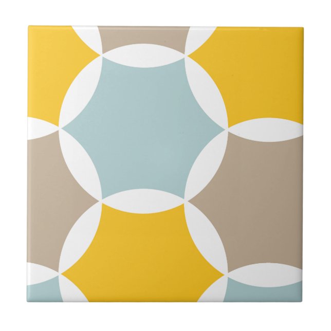 Geometric Hexagon Circle Yellow Blue Pattern Tile (Front)