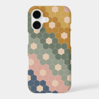 Geometric Hexagon Floral Shapes Earthy Green Pink