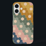 Geometric Hexagon Floral Shapes Earthy Green Pink iPhone 16 Case<br><div class="desc">This stylish phone case features a boho geometric pattern of vintage hexagon shapes in a modern colour palette of navy blue,  forest green,  blush pink,  and mustard yellow.</div>