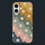 Geometric Hexagon Floral Shapes Earthy Green Pink iPhone 16 Case<br><div class="desc">This stylish phone case features a boho geometric pattern of vintage hexagon shapes in a modern colour palette of navy blue,  forest green,  blush pink,  and mustard yellow.</div>