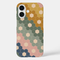 Geometric Hexagon Floral Shapes Earthy Green Pink