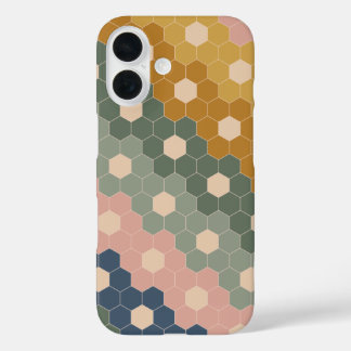 Geometric Hexagon Floral Shapes Earthy Green Pink iPhone 16 Case