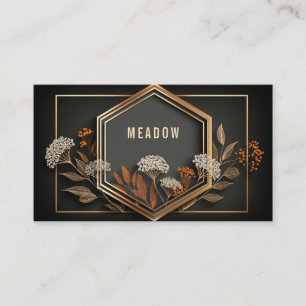 Geometric Hexagon Gold Floral Midnight Black Business Card