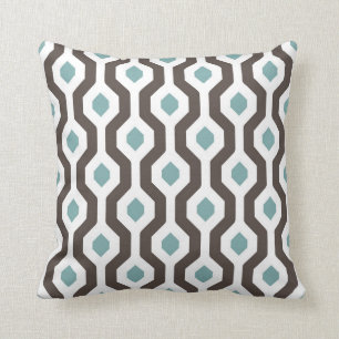 Geometric Hexagon Link Pattern Teal Brown Cushion