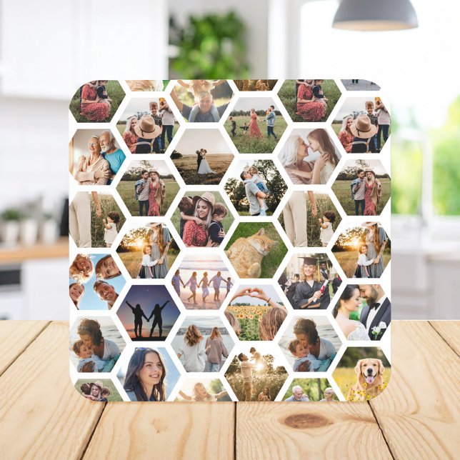 Geometric Hexagon Pattern Photo Collage Coaster (Creator Uploaded)