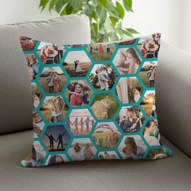 Geometric Hexagon Pattern Photo Collage Cushion (Creator Uploaded)