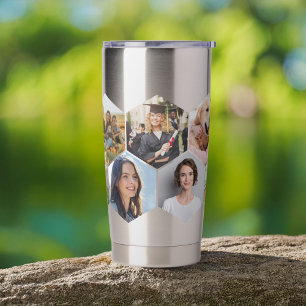Geometric Hexagon Pattern Photo Collage Insulated Tumbler