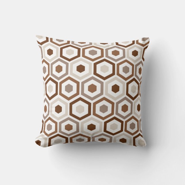Geometric Hexagon Pattern Pillow | Beige Brown (Front)