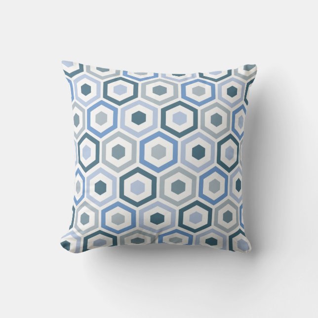 Geometric Hexagon Pattern Pillow | Grey Blue (Front)