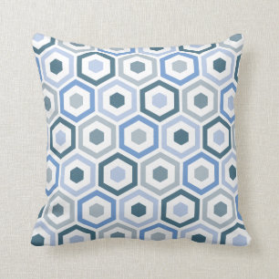 Geometric Hexagon Pattern Pillow   Grey Blue