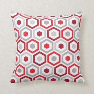 Geometric Hexagon Pattern Pillow Red Grey