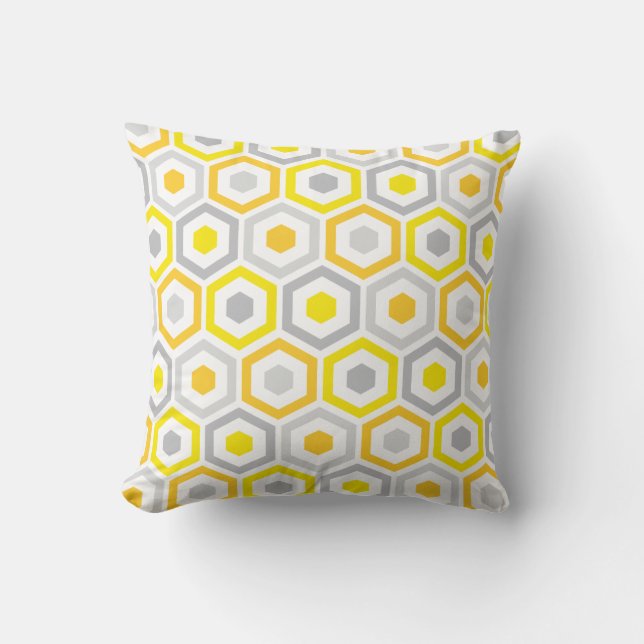 Geometric Hexagon Pattern Pillow | Yellow Grey (Front)