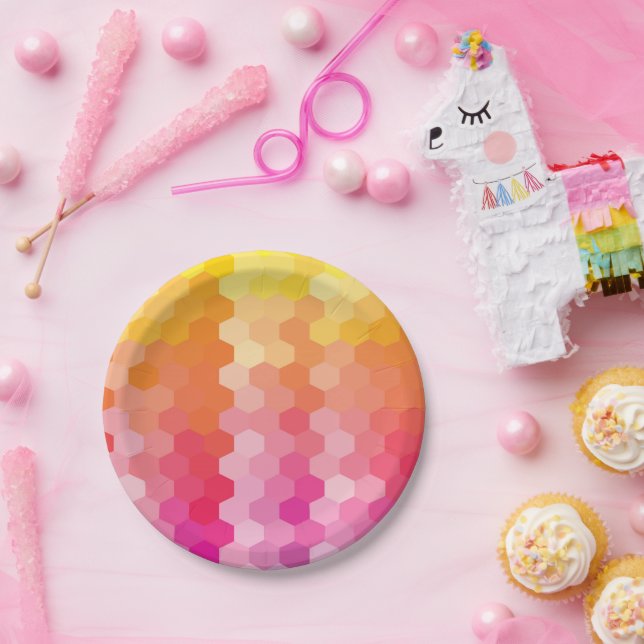 Geometric Hexagon Pink & Yellow Paper Plates  (Party)