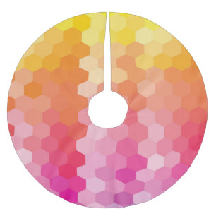 Geometric Hexagon Shapes Pink yellow Brushed Polyester Tree Skirt