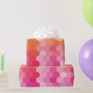 Geometric Hexagon Shapes Pink & Yellow Gradient Wrapping Paper