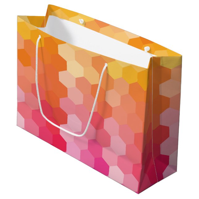 Geometric Hexagon Shapes Pink yellow Large Gift Bag (Front Angled)