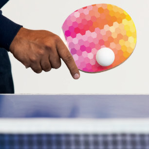 Geometric Hexagon Shapes Pink yellow Ping Pong Paddle