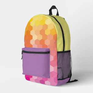 Geometric Hexagon Shapes Pink yellow Printed Backpack