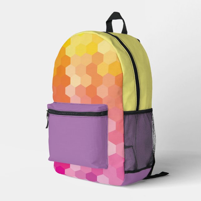 Geometric Hexagon Shapes Pink yellow Printed Backpack (Back Corner Right)
