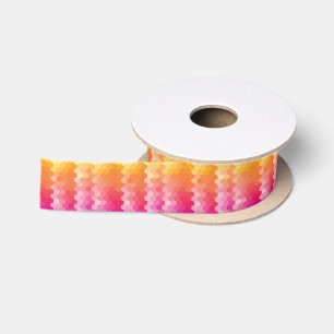 Geometric Hexagon Shapes Pink yellow Satin Ribbon