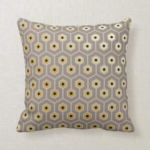 Geometric Hexagons Pattern Taupe Grey Black Cream Cushion