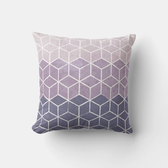 Geometric Hexagons Purple and White Cushion (Front)