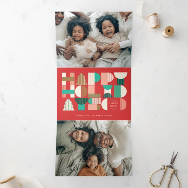 Geometric Holiday Cheer Tri-Fold Holiday Card (Inside)