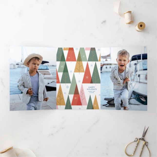 Geometric Holiday Forest Tri-Fold Holiday Card (Inside)