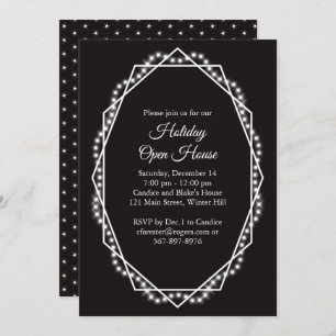 Geometric Holiday Sparkle Open House Black Invitation