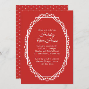 Geometric Holiday Sparkle Open House Red Invitation