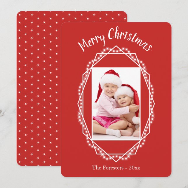 Geometric Holiday Sparkle Photo Christmas Card (Front/Back)
