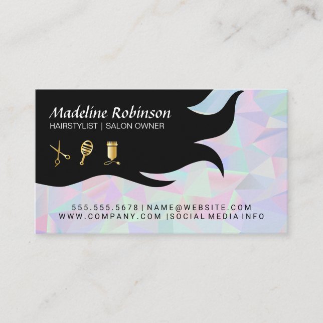 Geometric Holographic Background | Hair and Beauty Business Card (Front)