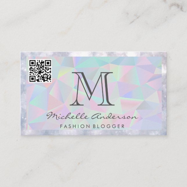 Geometric Holographic Background | QR Scan | Boke Business Card (Front)
