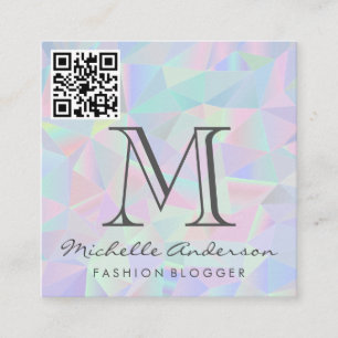 Geometric Holographic Background QR Scan Label Square Business Card