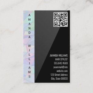 Geometric Holographic   Black Sleek   QR Code  Business Card