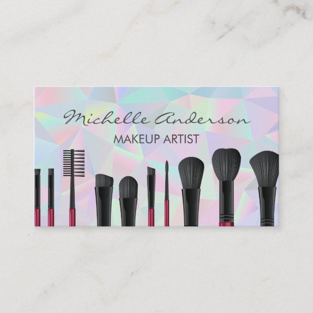 Geometric Holographic | Cosmetic Brushes Business Card (Front)