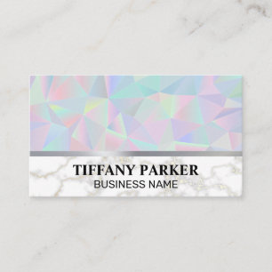 Geometric Holographic Gold White Marble Business Card