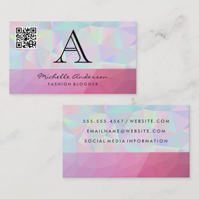 Geometric Holographic Magenta Background | QR Scan Business Card (Front/Back)