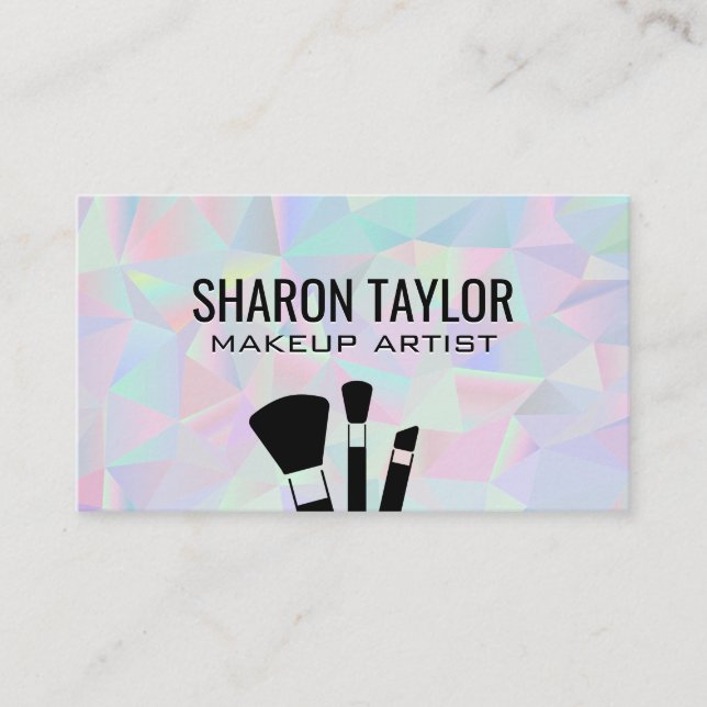 Geometric Holographic | Makeup Kit Brushes Business Card (Front)