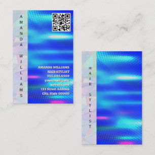 Geometric Holographic   QR Code   Blue Metallic Business Card