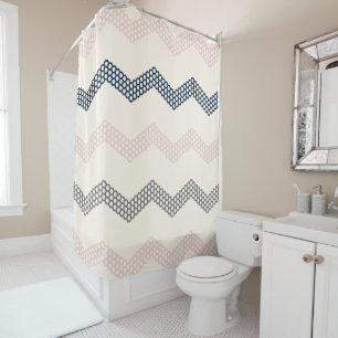 Geometric Honeycomb Chevron Pattern Navy Pink Gray Shower Curtain