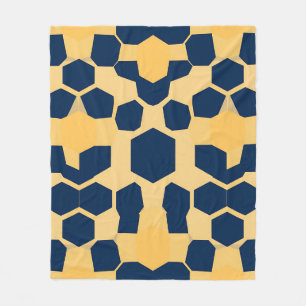 Geometric Honeycomb Hexagon Pattern Navy Blue Gold Fleece Blanket